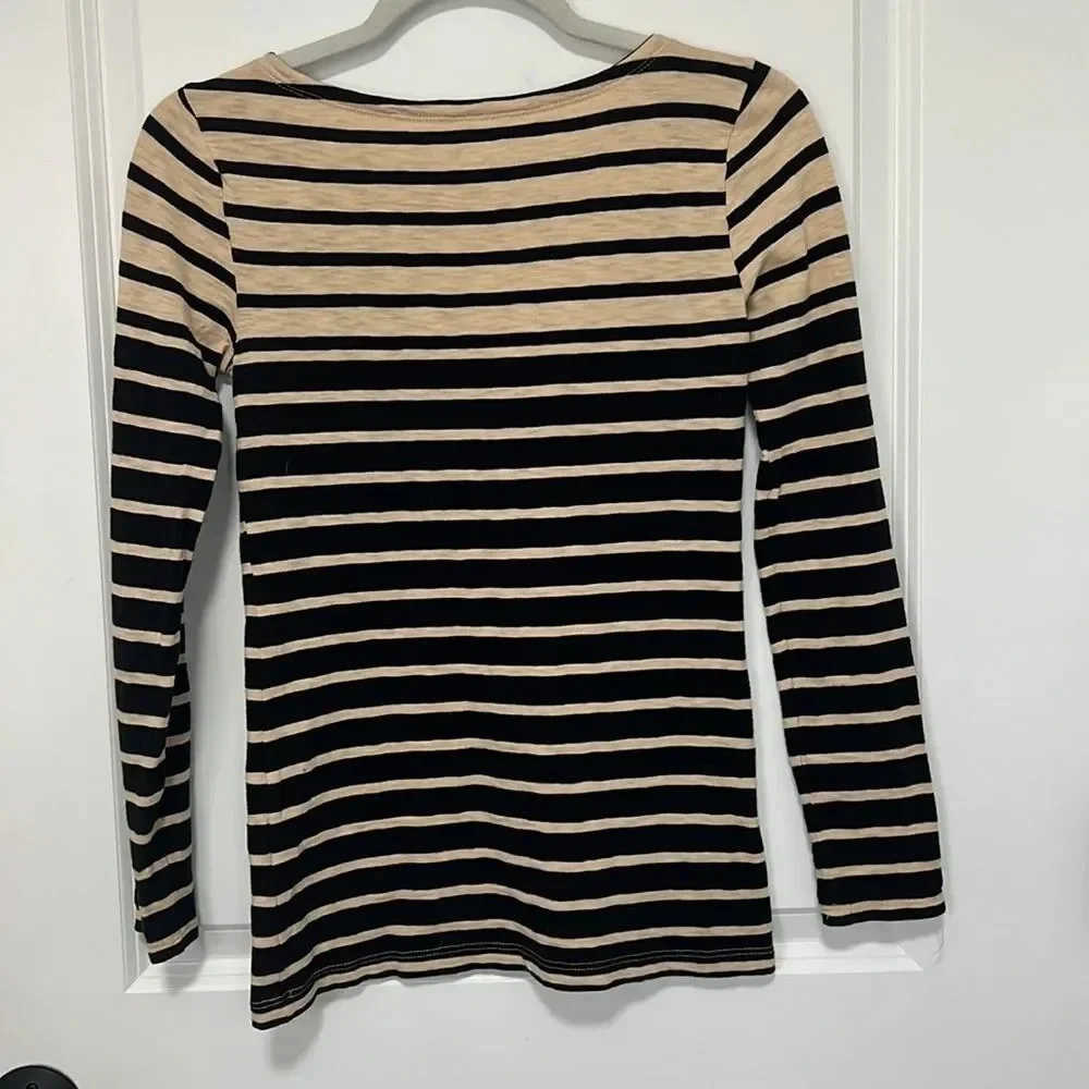 J.Crew Painters Tee Tan and Black Stripped Long Sleeve T Shirt size XS